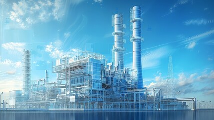 A large industrial plant with a blue sky in the background. The plant is made of glass and has a futuristic look