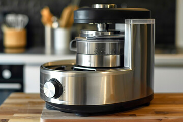 A stainless steel food processor with a large capacity bowl, ideal for preparing large batches of food.