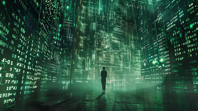 Digital internet background with numbers and green color