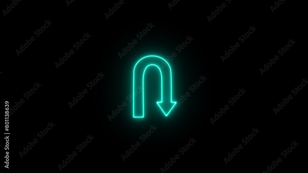 Wall mural neon u-turn sign. glowing u turn right arrow icon. neon road sign with turn symbol isolated. - Wall murals