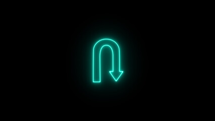 Neon U-Turn Sign. glowing u turn right arrow icon. neon road sign with turn symbol isolated. © MD. MUNNA ISLAM