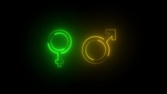 3d render, neon gender animation. linked gender symbols, adult sex icon animation, fluorescent element