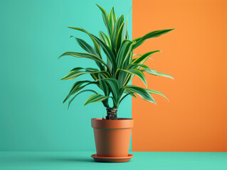 Dracaena plant in bright orange pot