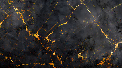 Seamless dark marble with golden cracks marble background. Generative AI.