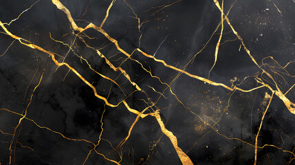 Seamless dark marble with golden cracks marble background. Generative AI.