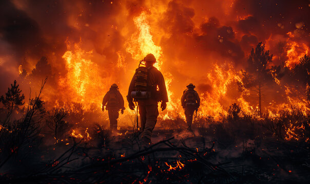 forest fire and people responding to the fire