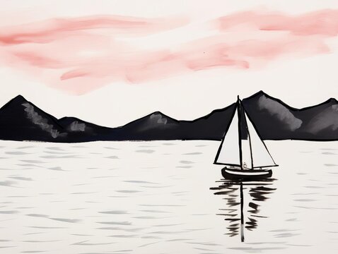 single sailboat, calm lake