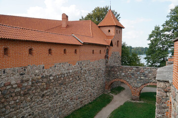 Fototapeta na wymiar Trakai, Lithuania - Medieval castle - fortified walls and moat
