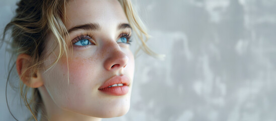 Obraz premium Beautiful young woman with blue eyes. Portrait of a beautiful girl.