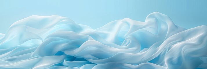 Obraz premium Tranquil blue silk waves, soft flowing fabric abstract background with spacious text placement area