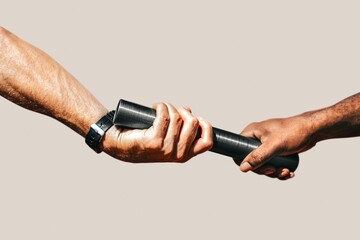 Team mates passing a relay baton
