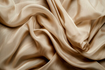 Soft folds of a natural beige fabric with visible fibres creating a backdrop for a luxury fashion 