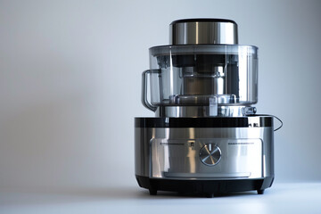 A stainless steel food processor with powerful blades, capable of chopping even the toughest ingredients.