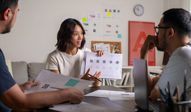 Group of Graphic designer working in office. brain storming, Artist Creative Designer Illustrator Graphic Skill Concept.