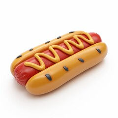 Cute Hot Dog Cartoon Clay Illustration, 3D Icon, Isolated on white background