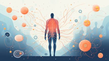 flat illustration of healthcare lymphatic system research, science innovation graphic.