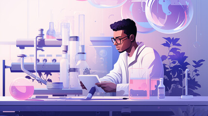 flat illustration of healthcare pigment melanin research, science innovation graphic.