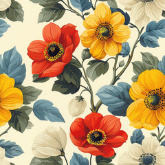 floral seamless flower pattern, watercolor and drawings