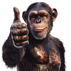 A black monkey giving thumbs up  with smilling face on white background,