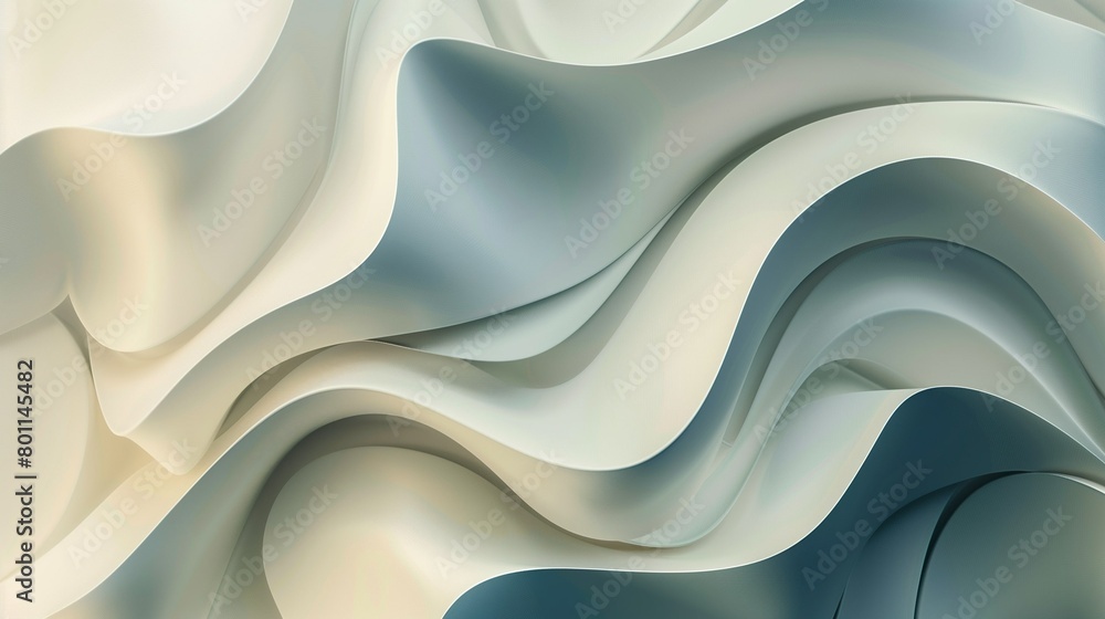 Poster abstract three-dimensional pastel background in delicate gray-blue tones with lines, curves, waves. 