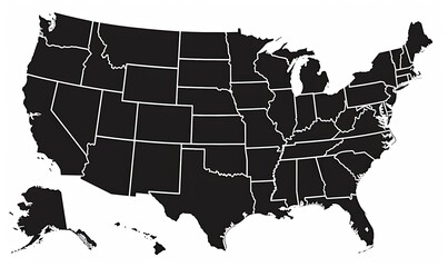 Black and white map of the US with a clean design and intricate pattern