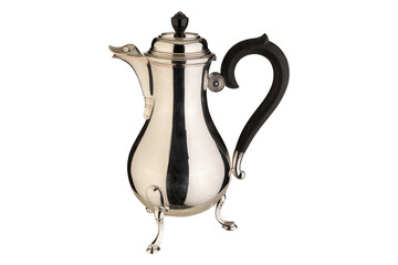 retro silver teapot, jug isolated on parent transparent background/png.antique silver jug/old...
