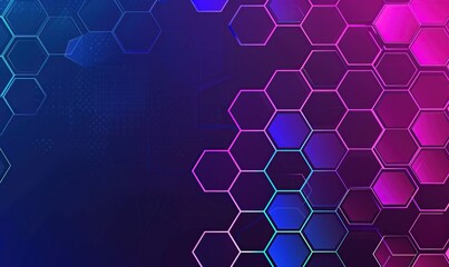 Abstract background with hexagonal pattern in blue and purple neon colors