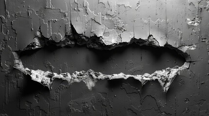   A black-and-white image of a Batman symbol, its edges adorned with peeling paint on a weathered wall