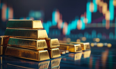 Gold bars on a digital financial chart background- Investment and Wealth Concept