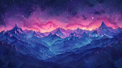 Purple and pink mountains and rivers illustration poster background - obrazy, fototapety, plakaty