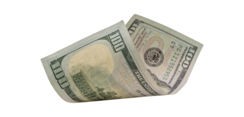 Flying money 100 dollar isolated with clipping path on  background.
