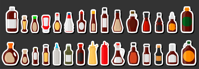 Illustration big kit varied glass bottles filled liquid sauce teriyaki