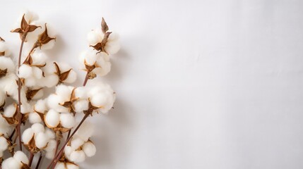 Cotton flower on white cotton fabric cloth backgrounds with copy spacet