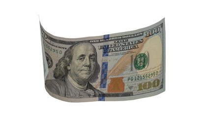 Flying money 100 dollar isolated with clipping path on  background.