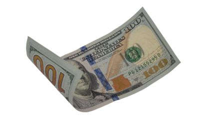 Flying money 100 dollar isolated with clipping path on  background.