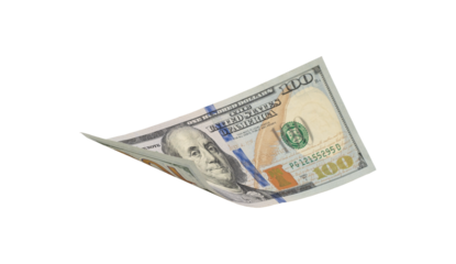 Flying money 100 dollar isolated with clipping path on  background.