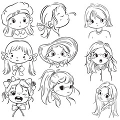 Cute Girls Digital Stamps, Party & Birthday Black and White Clip Art, Coloring Pages for Card Making