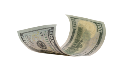 Flying money 100 dollar isolated with clipping path on  background.