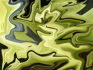 Green fluid art marbling paint textured background. Abstract creative fluid colors