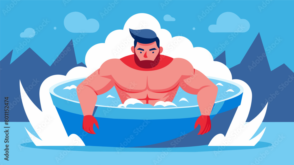 Poster a fighter practicing their breathing techniques while submerged in a frigid ice bath simulating the 