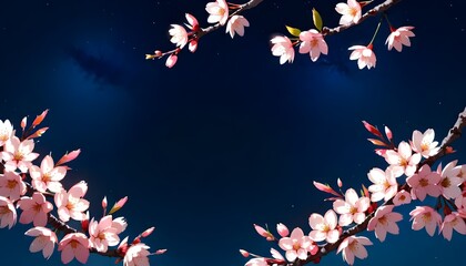 Pink Cherry blossom flowers and night sky. Generative ai illustration