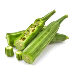 green pepper on a wooden table Fresh Okra White Transparent