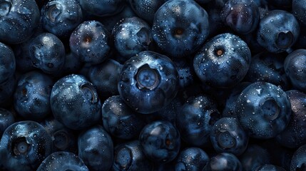 Fresh blueberries with water drops.