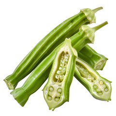 beans on a white background Stacked Fresh Okra 
