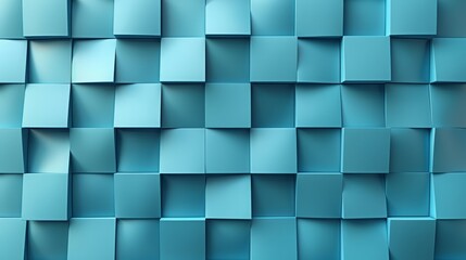   A tight shot of a blue-hued wall, composed of squared sections of varying shades, reflecting faintly from its smooth surface