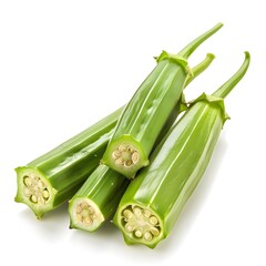green asparagus on white background, Okra on white background
