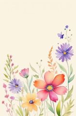 watercolor illustration of herb and flowers. herbal drawing with copyspace on beige background.