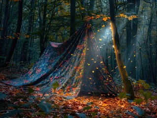 Creating Atmosphere with Shadows and Sound Effects - Imagination - Interactive Storytelling Photography with Flashlights and Rustling Leaves - Tent Fabric Fluttering in Night Wind