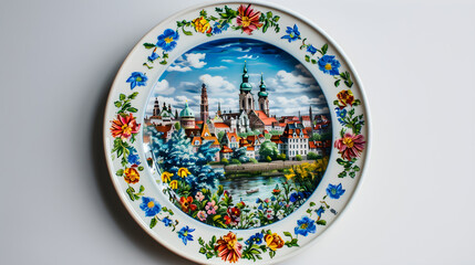 Traditional Hand-Painted Ceramic Plate with Iconic Landmarks, Exquisite Souvenir Idea