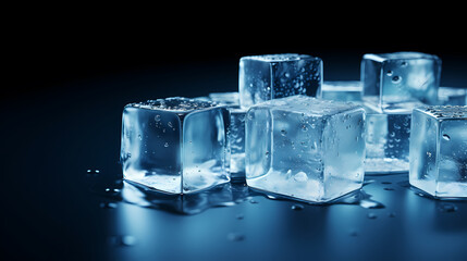 Ice cubes on dark blue background